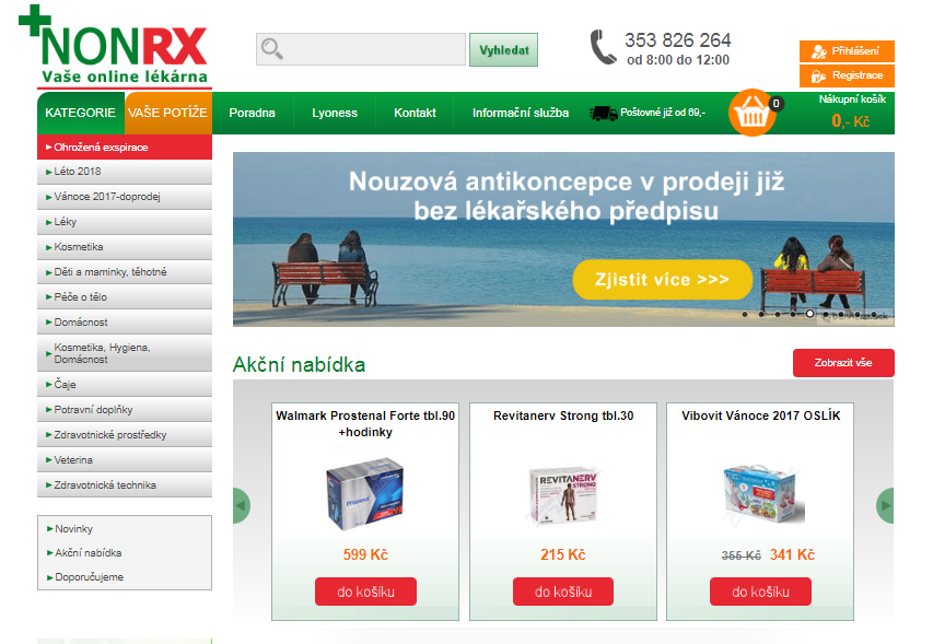 Online lékárna nonRx nabízí bohatý sortiment produktů