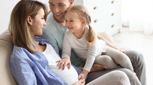 Young,Pregnant,Woman,With,Her,Family,At,Home